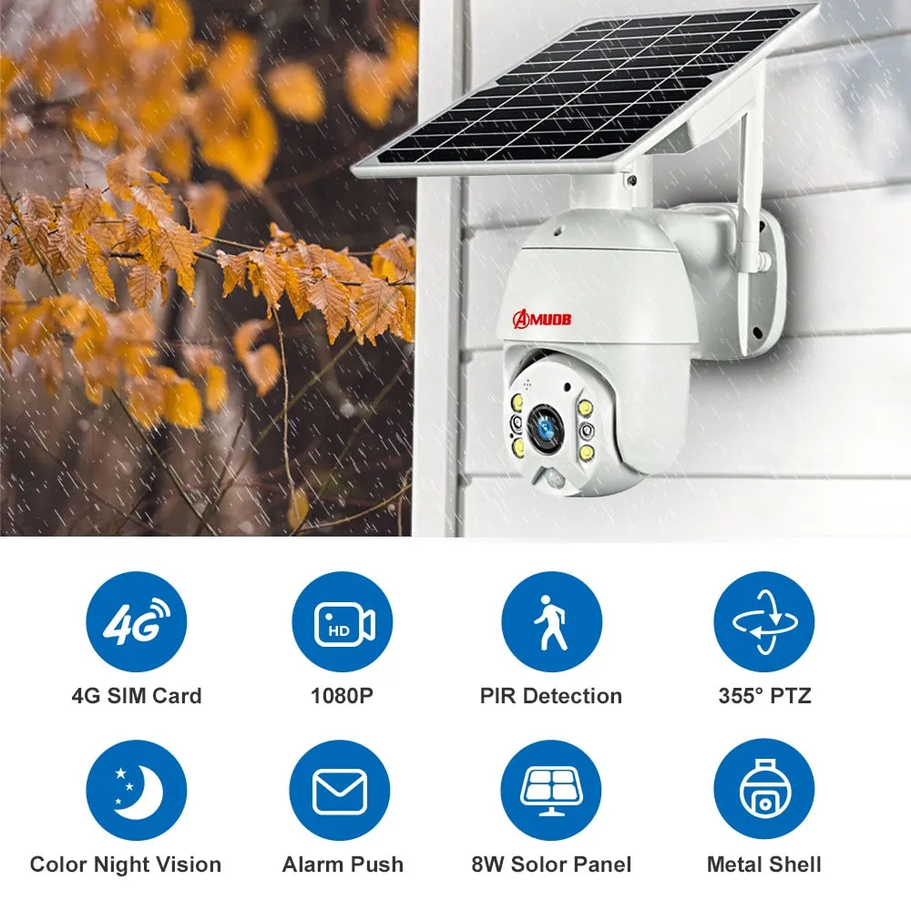 4G SIM Card 1080P IP Camera WIFI 8W Solar Panel Battery
