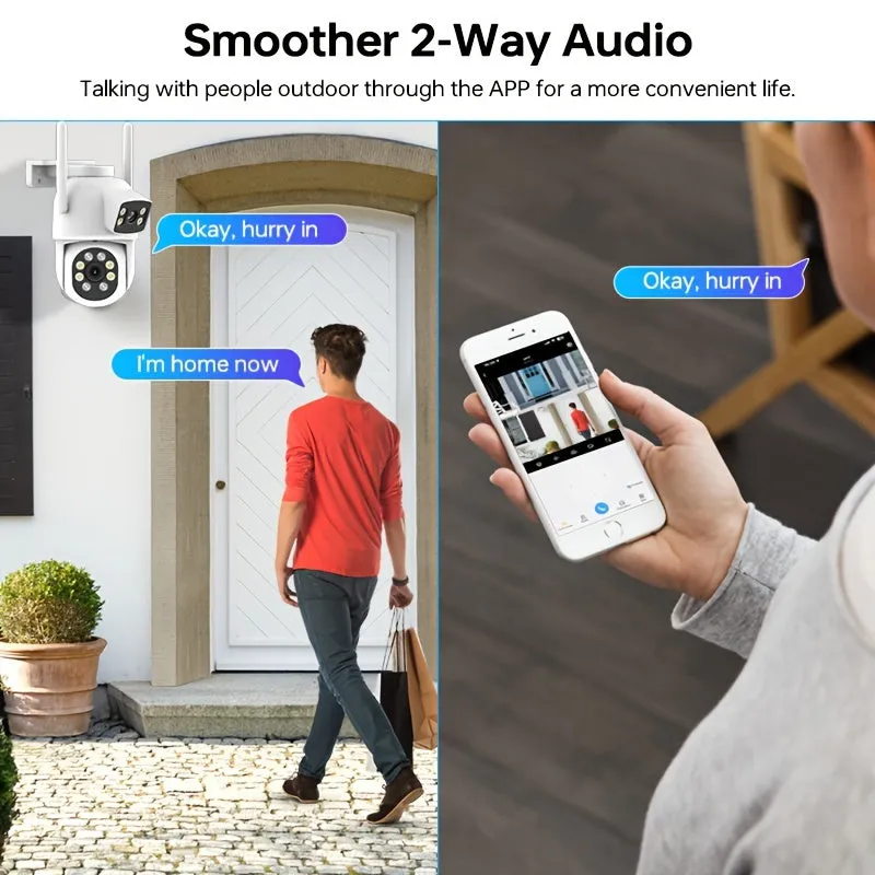 4MP Dual Lens Panoramic Security Camera - 360° View, WiFi 2.4G & 5G Connectivity, Auto Tracking, Custom Patrol Route, Area Alert, Two-Way Audio, Night Vision, Motion Detection